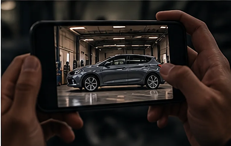 Un client photographie sa voiture avec son téléphone pour sa demande de devis