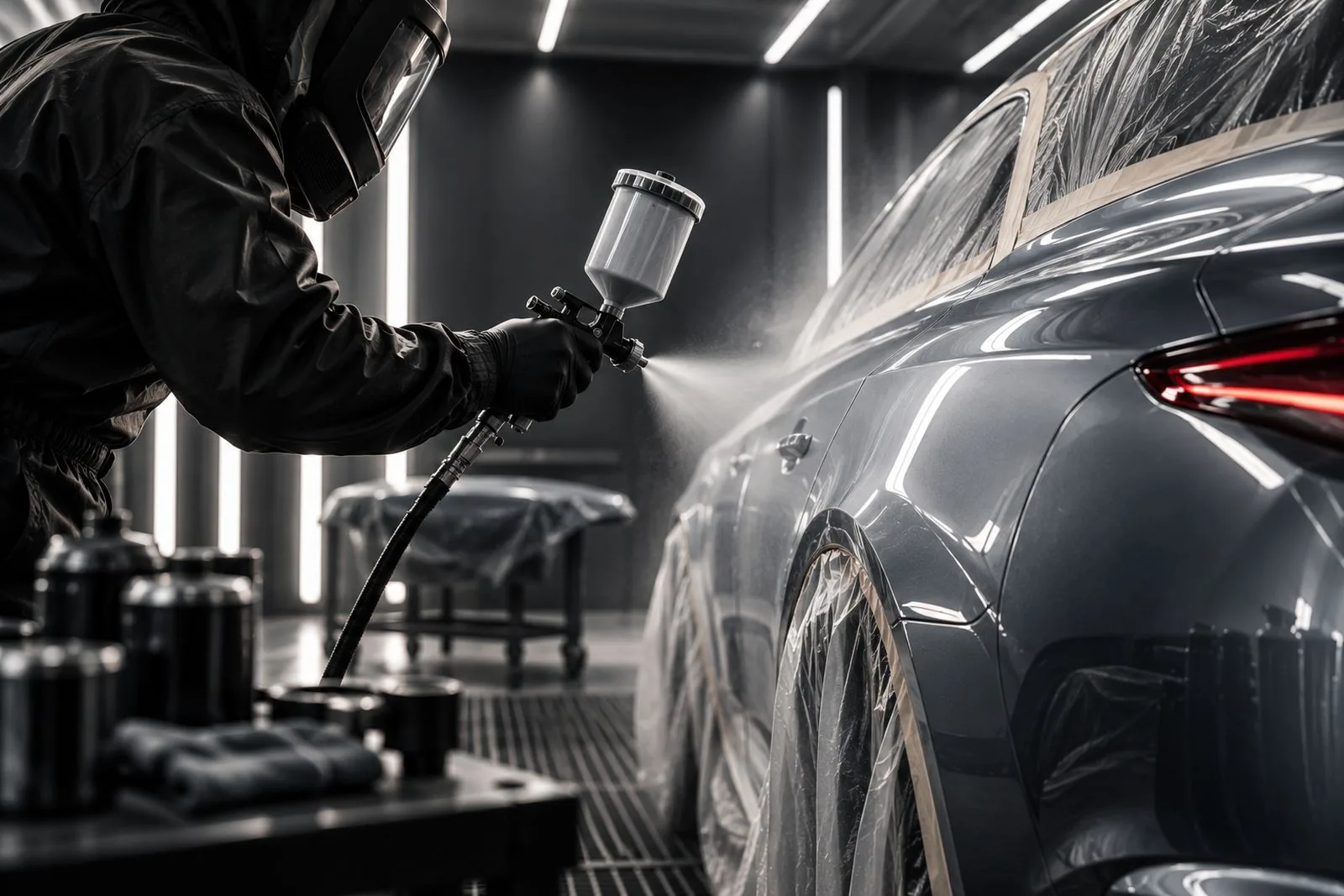 Peinture automobile en cabine