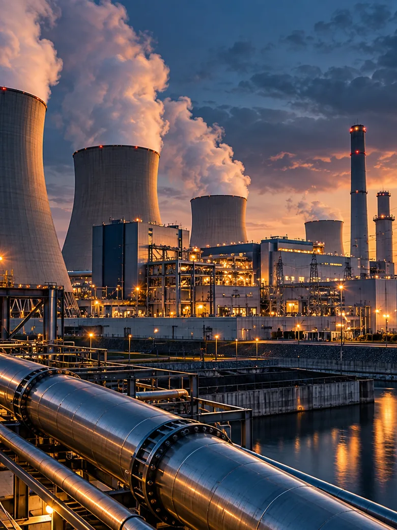 Centrale de production d'énergie et tours de refroidissement