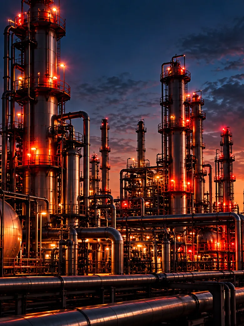 Complexe industriel de transformation au crépuscule