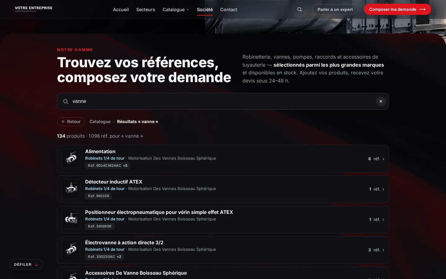 Recherche instantanée dans le catalogue
